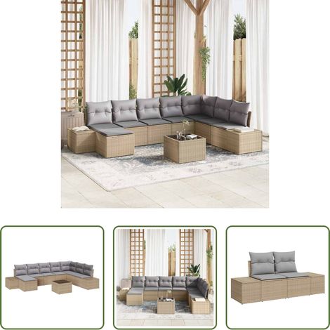 Poly-Rattan - Gartensofa-set mit Kissen 9 pcs Beige Poly-Rattan (1/5)
