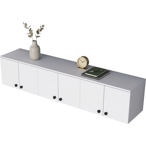 Mobile Pensile Jelsi, 6 Ante, 3 Vani, Apertura Battente, 180x44h cm Bianco