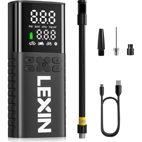 P4 Compresseur d'air Portatif 150PSI, Gonfleur Pneus sans Fil 4000mAh, Électrique l'Écran LCD, Puissance Mobile, Pompe de Pneu avec Presta/Schrader pour Moto/Voiture/Vélo/Balle/Scoote - (1/5)