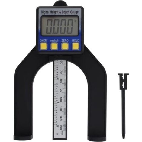 Jauge de profondeur numérique de 80 mm, jauge de hauteur, règle avec écran LCD, jauge d'épaisseur pour scie circulaire et défonceuse, avec aimant autoportant pour le travail du bois. (1/5)