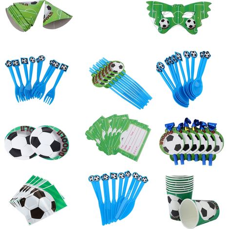 Assiettes En Papier - Couverts Jetables Football - Pour Fête D'Anniversaire - Lot De 16 Pièces (1/5)