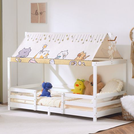 Lit enfant en pin blanc 195x95x141cm avec baldaquin en tissu (1/5)