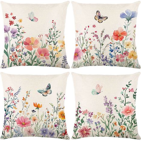 Fundas de almohada bohemias para exteriores – Juego de 4 fundas decorativas con estampado floral y de mariposas, 45 x 45 cm