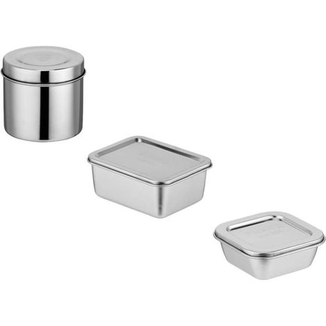 Boîte à bento 3 pièces en acier inoxydable avec couvercle (1/5)