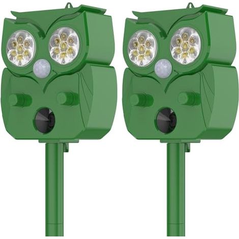 Repelente ultrasónico para gatos, paquete de 2, resistente al agua, IP65, ajustable para repeler gatos callejeros, palomas, ciervos y otros animales.
