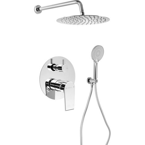 KAI Ensemble de douche à encastrer avec mitigeur monocommande, interrupteur rotatif, 2 sorties, chrome