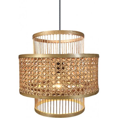 FAB 141293602 Bambus / Rattan Anhänger 1xe27 Bromeliad Regx36x36 Cm