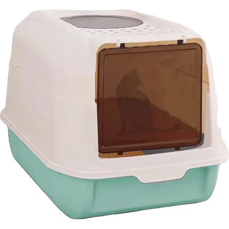 Arenero para gatos, cajón extraíble, control de olores, verde (1/2)