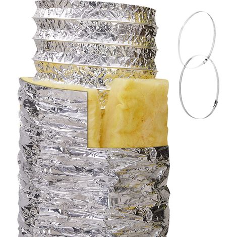 Mophorn Trockner-Abluftschlauch, 152,4 mm, isolierter flexibler Kanal, 7,62 m, mit 2 Kanalklemmen, robuster 3-Lagen-Schutz für HVAC-Heizungs-, Kühl- und Lüftungsabluft, R-4.2, schwer entflammbar