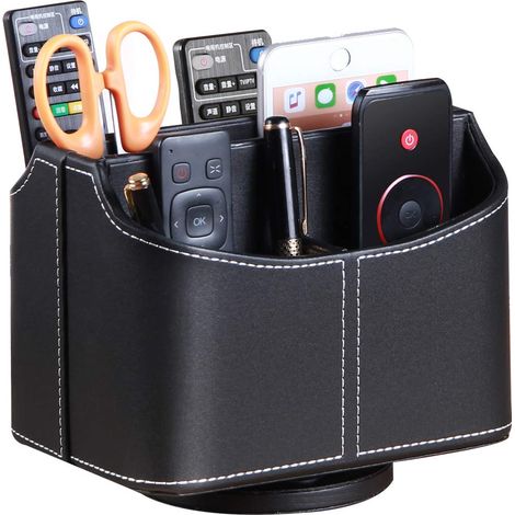 360° drehbarer Fernbedienungs-Organizer, Schreibtisch-Organizer für TV-Fernbedienungen aus PU-Leder mit 5 Fächern, geeignet zur Aufbewahrung von Fernbedienungen für Fernseher, DVD-Player und Blu-ray-P (1/5)