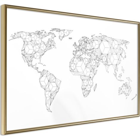 Affiche Murale Encadrée "World of Diamonds and Triangles" 45 x 30 cm Or
