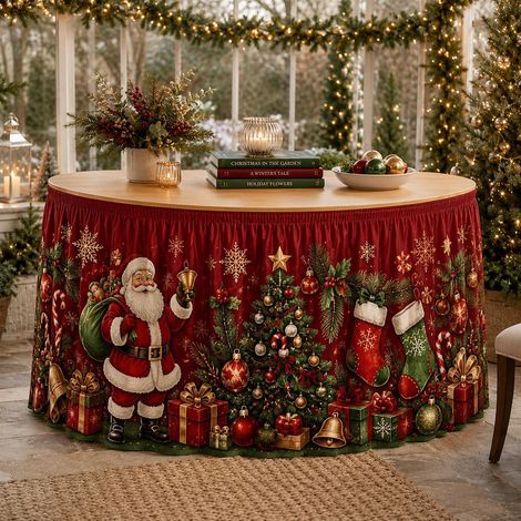 Nappe de Noël style 2026 pour décorations de fête de famille - Tissu décoratif en polyester imprimé bonhomme de neige et sapin de Noël - 275 x 75 cm - 26