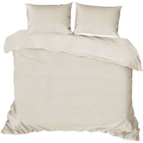 Juego de cama - 1 funda de edredón 220 x 240 cm + 2 fundas de almohada 60 x 60 cm - Satinado 100% algodón - Crudo (1/3)