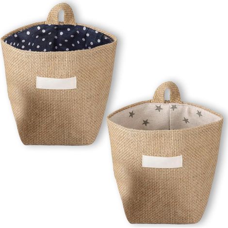 2 Pièces Petit Panier Rangement Avec Poignée Paniers De Rangement Boîte De Rangement Pliable En Lin Mini Sac De Rangement Suspendu P (1/4)