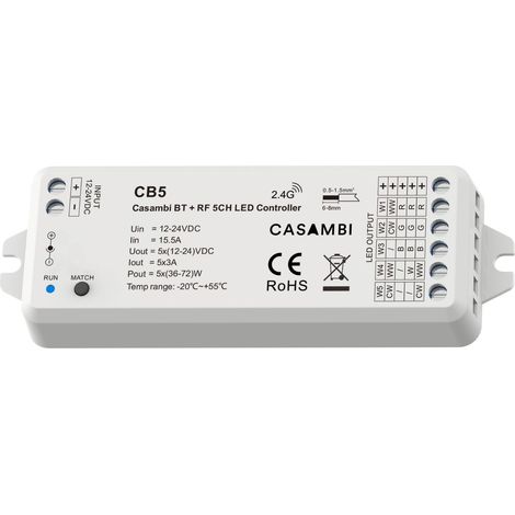 Led Dimmer Bluetooth APP Casambi, Pulsante NO, RF 2.4GHz, 5 in 1 Per Striscia Led CCT RGB RGBW RGBWW12V 24V 5CHX3A, 0-100% (1/3)