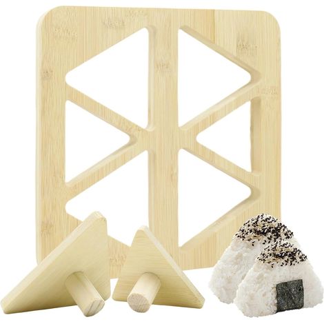 Moule Onigiri Triangle, Moules à Sushis Onigiri en Bois Moule a Boule de Riz avec 1 Grande et 1 Petite Plaque de Pression, pour Repas de Famille, Pique-Niques et Boîtes Bentos (1/5)
