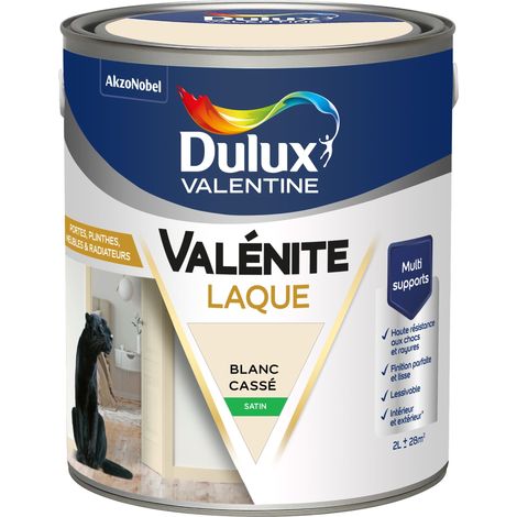 Dulux Valentine Peinture Laque Valénite Intérieur et Extérieur Multi-supports - Finition parfaite et lisse, Haute Résistance - Satin Blanc Cassé  2 L