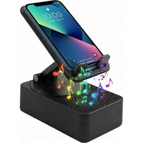 Support Téléphone Enceinte Bluetooth 3 en1, Cadeau Saint Valentin pour Homme, Cadeau Anniversaire Homme, Base Anti-Dérapant, Son Surround HD, Support de Bureau Rotatif Pliable (1/5)
