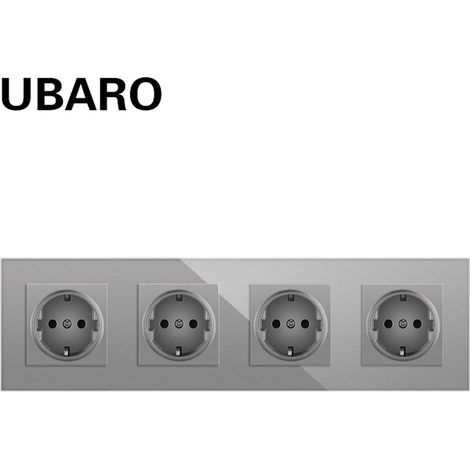 Prise murale en verre trempé 153 mm – 4 trous, Europlug/Schuko, 250V 16A, avec clapets de sécurité, installation encastrée (1/5)