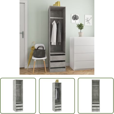 The Living Store Garde-robe avec tiroirs Gris béton 50x50x200 cm Bois ingénierie - Armoire - Meuble Rangement - Armoire Vestiaire - Dressing Compact - Commode Tiroir (1/5)