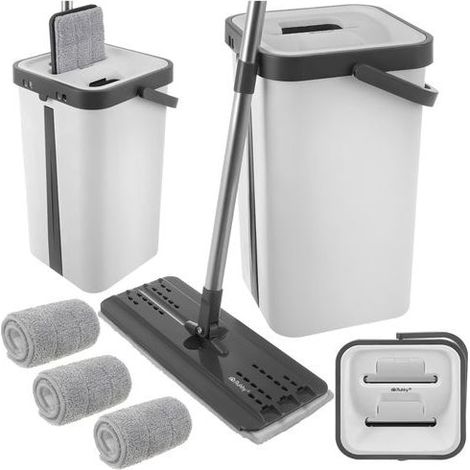 Balai-serpillère plat avec seau à double compartiment de 11 L et 3 lingettes (1/5)