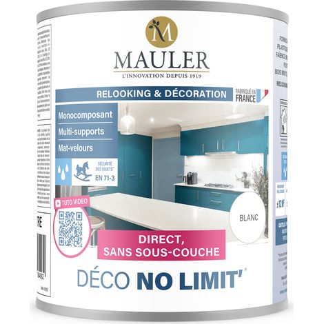 Peinture multisupport sans sous-couche - 0,5L Mat Velours Blanc - Norme NF EN 71-3 - Déco No Limit' Mauler