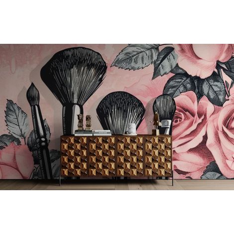 Papier peint beauté – Pinceaux floraux vintage - 150 x 250 cm (1/2)