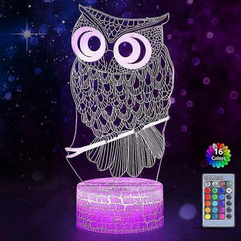 Veilleuse 3D pour enfants en forme de hibou, lampe à illusion 3D avec 16 couleurs changeantes (1/5)