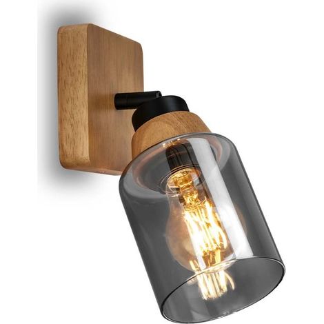 Spot, avec bois, verre fum , 1xE27/max.10W