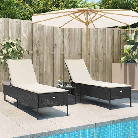 Teenpull – Sonnenliegen mit Auflagen 2 Stk. Schwarz Poly Rattan (1/5)