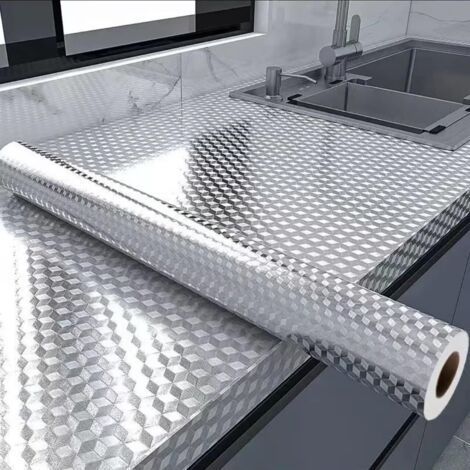 (15,7 po x 197 po)Papier peint autocollant en aluminium imperméable et résistant à l'huile pour la cuisine, bureaux et armoires, amovible (1/5)