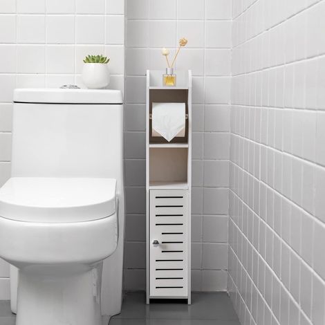 Colonne avec porte-rouleau de papier, meuble de salle de bain, blanc