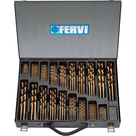 Juego 170 brocas HSS revestidas estano para taladro de 1 a 10mm Fervi P058/170