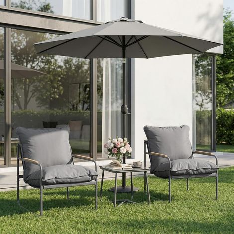 WOLTU Conjunto de jardín de 3 piezas: 1 mesa de centro y 2 sillas para 2 personas, gris