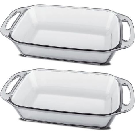 Lot 2 plat à four avec anses,moule de cuisson, capacité 2.1 L - Longueur 32.6 x Profondeur 17.6 x Hauteur 7 cm -JUANIO