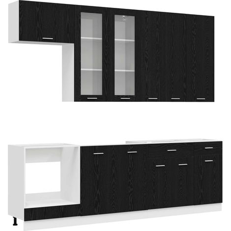 Kitchen Unit LYON 8 pcs Black Oak Engineered Wood vidaXL