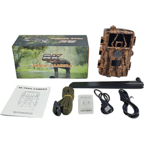 Caméra Faune Sauvage Caméra De Suivi des Sentiers en Direct 4G, Contrôle par Application IR, Vision Nocturne, Piège Chasse, HD 60mp 8K avec Carte SIM, Mobile for La Faune Surveillance Fiable Précise (1/5)