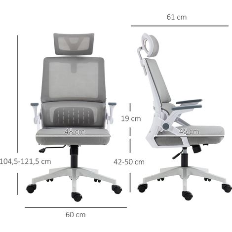Sedia da ufficio in rete, girevole, con altezza e poggiatesta regolabili, 60x61x104,5-121,5 cm, grigia