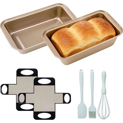 Praktisch zum Backen: Brotbackform Edelstahl 2er Pack antihaftend Kastenform 25,4x13x5,8cm Gold (1/5)