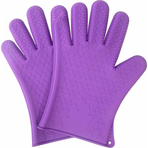 Lot de 2 gants de cuisine en silicone résistants à la chaleur, antidérapants et imperméables, adaptés à la cuisine (violet)