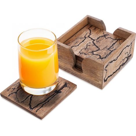 6 posavasos pequeños de madera para tazas, vasos y copas de cocina. (1/4)