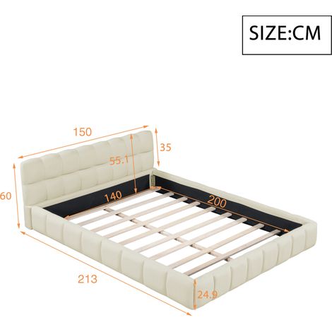 Lit Double Rembourré 140x200cm,Lit Bubble avec sommier à Lattes,Lit 2 Personnes Capitonne avec Tête de Lit,Lit Capitonne à bulles,Cadre de Lit Bubble pour Adultes et Adolescents,sans Matelas,Beige Lin