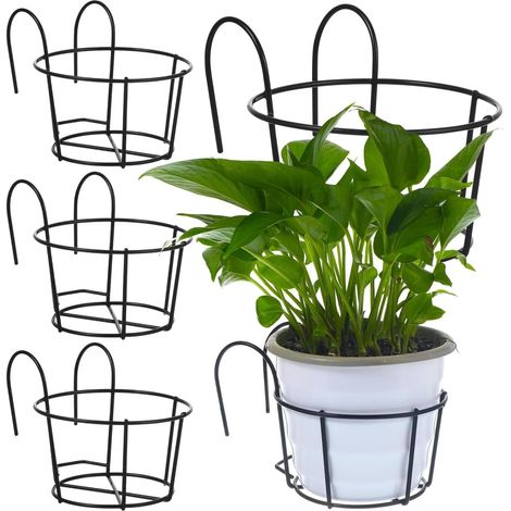 5 Pack Flower Pot Brackets Balcony Railings Wall Shelf Flower Rack Balcony Holder Flower Basket Hanging Planter Balcony Outdoor Fence (1/5)