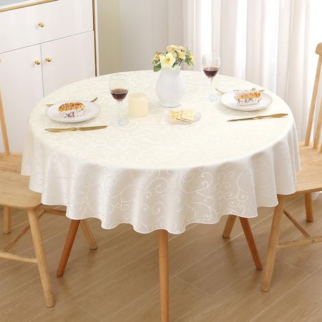 Abwaschbare Tischdecke Jacquard Rund 120cm Beige, pflegeleicht & hitzebeständig