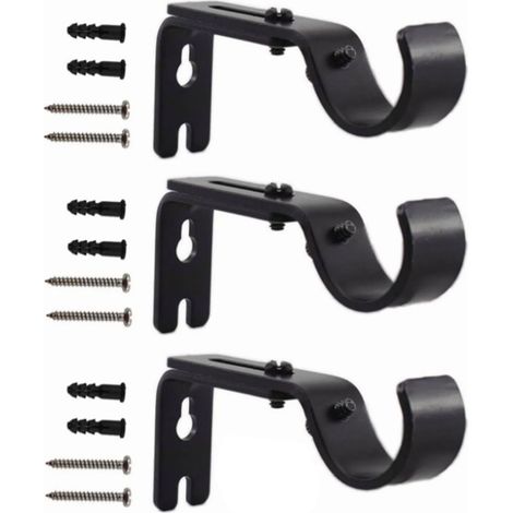 Lot de 3 crochets réglables pour tringle à rideau, support mural en fer noir, fixation pour rideau simple. (1/5)