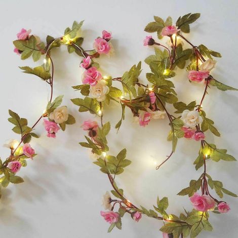 Guirlande lumineuse de Noël à LED avec fleurs, fonctionne sur piles, 2 m, 20 LED, lumière blanc chaud, feuilles vertes, guirlande décorative pour chambre, fêtes, mariages, vitrines, centres commerciau (1/4)