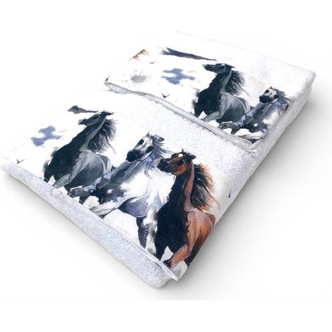 Set Asciugamani Cavalli Bianco 500 g/m² 100% Cotone   1 Asciugamano 60x110 + 1 Ospite 40x60 con Balza Stampata