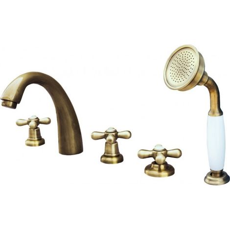 Mélangeur baignoire 4 trous MORAVA RETRO en laiton bronze (1/5)