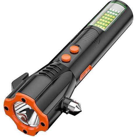 LED-Solartaschenlampe, Glasbrecher, akustischer und optischer Alarm, USB-Anschluss, für Outdoor-Aktivitäten, Camping und Wandern. (1/5)