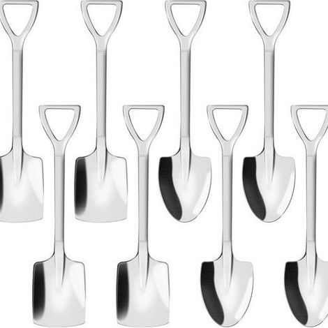 Ensemble de 8 cuillères à café en acier inoxydable argenté, comprenant des cuillères longues, des cuillères à dessert, des (1/5)